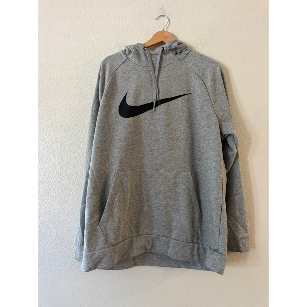 Nike Dri-FIT Hoodie Oversized Swoosh Logo Pullover L Gray Excellent Condition